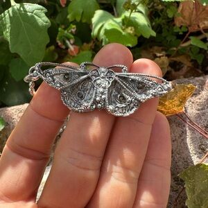 Rare VSA Ornate Vintage Silver Butterfly Necklace Swarovski Crystals